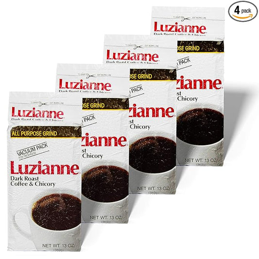 Luzianne Coffee & Chicory Dark Roast Ground Coffee, 13oz Bag (Pack of 4)