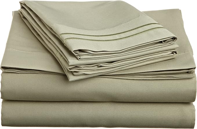 Cathay Home Luxury Soft Microfiber Sheet Set with Embroidered Pillow Case, Twin, Sage