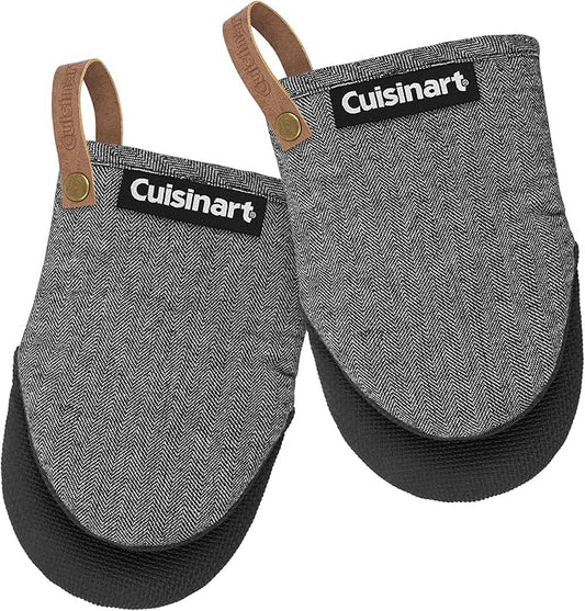 Cuisinart Heritage Mini Oven Mitts – 5.5” x 7” Heat-Resistant Kitchen Mitts for Oven with Non-Slip Neoprene Palm, Cotton Filling, and Faux Leather Loop – Durable Oven Mitt Set for Cooking & Baking