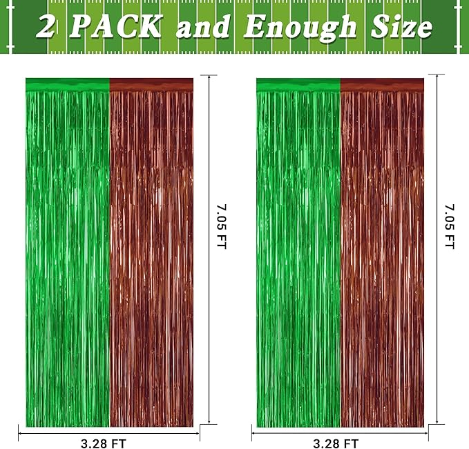 2 Pack Football Party Decorations, 3.28 FT x 7.05 FT Tinsel Backdrop, Brown Green Foil Fringe Curtains Metallic Party Streamer, Football Party Supplies Game Day Decorations 2026