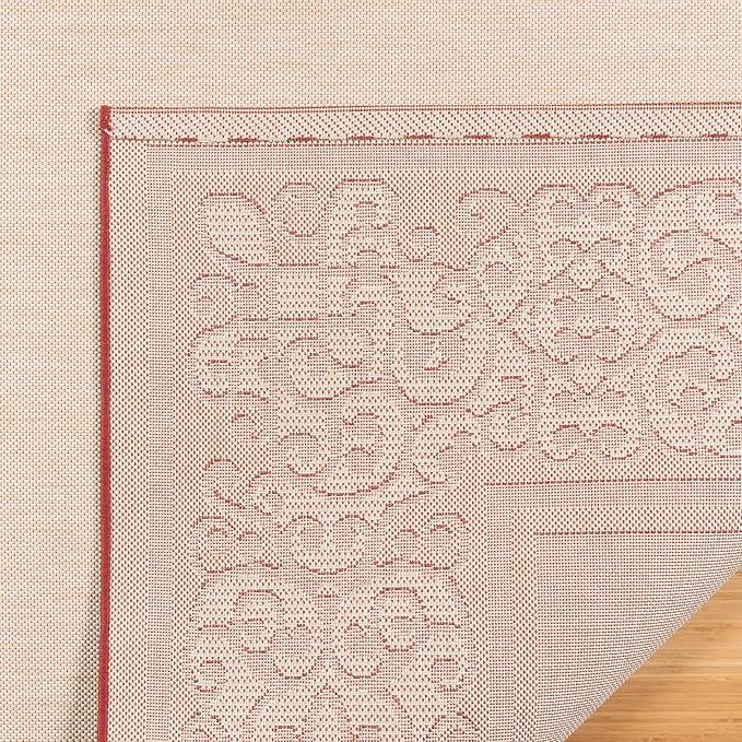 Gertmenian Indoor/Outdoor Flatweave Area Rug - 6x9 Medium, Stain & UV Resistant, Ideal For Deck, Patio, Poolside, Mudroom - Abstract Border, Red Tan, 22969