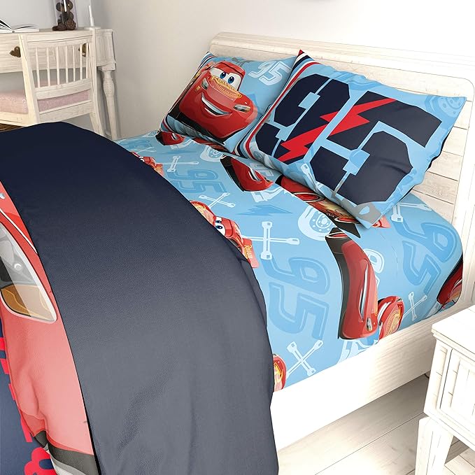 Disney/Pixar Cars 95 Full Size 4 Piece Sheet Set with Lightning McQueen (Offical Disney/Pixar Product)