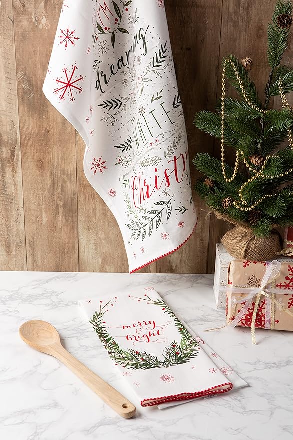 DII Christmas Kitchen Towel Set, Floral Tea Towels for Baking, Cleaning, Entertainment & Cooking, 18x28, Noel, 2 Piece