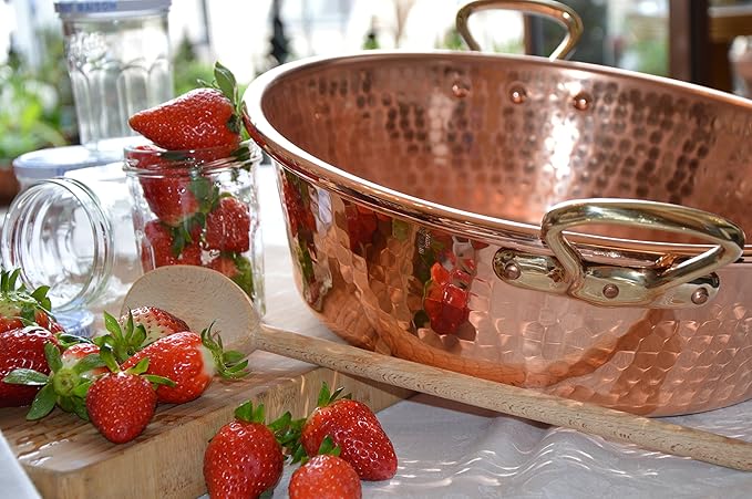 Mauviel M'Passion 1.2mm Hammered Copper Jam Pan With Brass Handles, 9.4-qt, Made In France