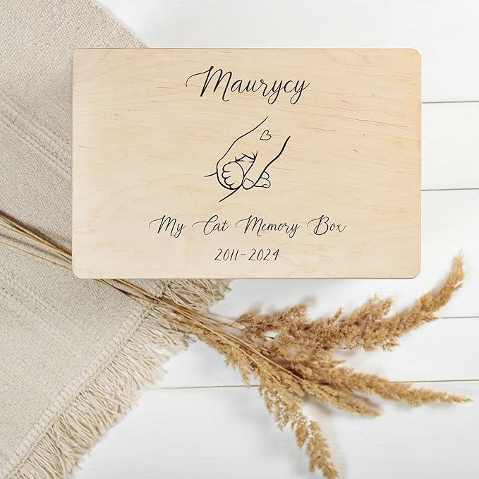 Creative Deco Personalized Wooden Storage Box Memory Box Pet | 11.8x7.87x5.51in (+-0.5) | Minimalistic | Hinged Lid Handles Engraving | Gift Box | UNSANDED Keepsake Souvenir Chest