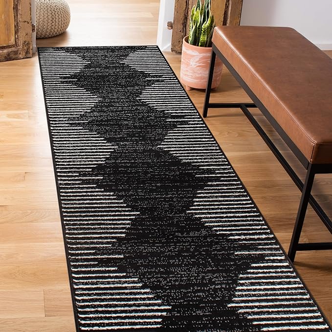 Rugshop Bohemian Stripe Stain Resistant High Traffic Living Room Kitchen Bedroom Dining Home Office Runner Rug 2'7" x 6' Black