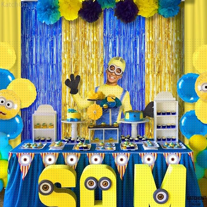 KatchOn, Blue and Gold Fringe Backdrop for Parties - XtraLarge, Pack of 2 | Blue Fringe Backdrop | 2026 Graduation Party Decorations | Graduation Decorations 2026