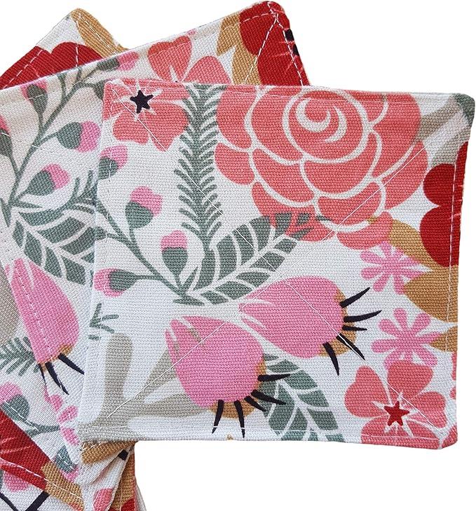 2 Layers Coasters Saucers Canvas Floral Botanical Fabric 4", 6 Pack - Sweet Exotic Flower