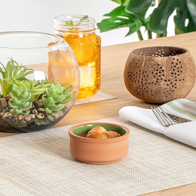 Restaurantware Terracotta Cazuela Bowls 2 Pack of 3 oz Durable Rustic Serving Dish Glazed Oven-Safe Bowl Freezer-Safe Tapas Dish Microwave-Safe Dishwasher-Safe