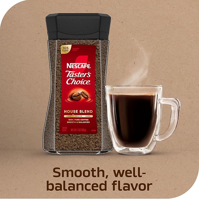 NESCAFÉ Taster's Choice Instant Coffee,Light Medium Roast,House Blend,(7 Oz Each),(Pack of 4)