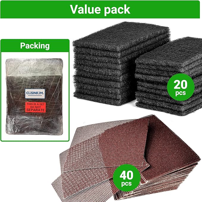 CUSINIUM 20-Pack Griddle Cleaning Pads + 40-Pack Grill Screens - Griddle Cleaning Accessories Bundle