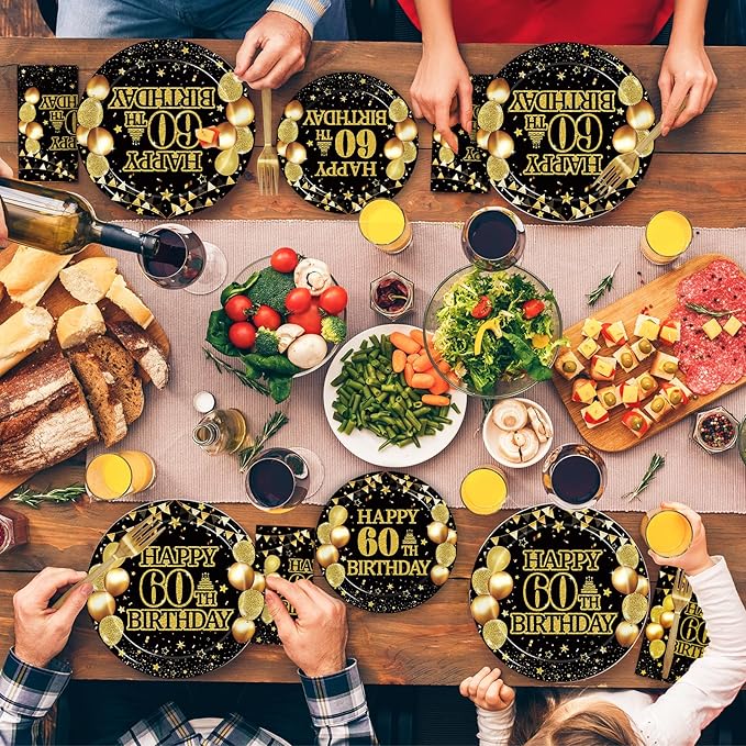 Kepeel 200Pcs 60th Birthday Party Tableware Set, Back in 1966 Birthday Party Decorations Supplies for Men Women Cheers to 60 Years Disposable Paper Plates Napkins Forks Favors, Serve 50