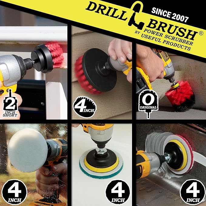 Drillbrush Scrub Brush - Drill Scrub Brush Attachment - Stone Cleaning - Deep Cleaning Brush - Ceramic Tile Cleaner Brush - Deck Scrub Brush - Drill Brush Pads - Rotary Drill Brush Cordless Scrubber