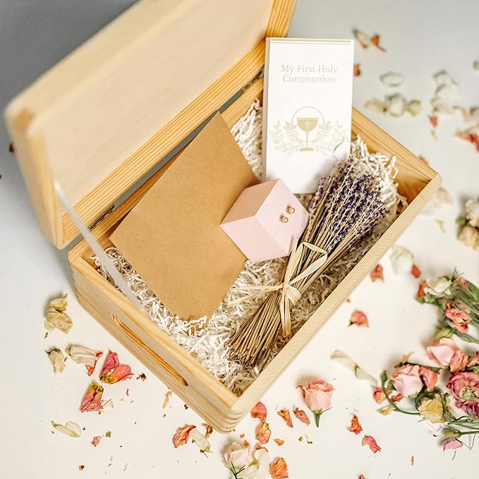 Creative Deco Personalized Wooden Storage Box Communion Cup Dove | 11.8 x 7.87 x 5.51 in (+-0.5) | Multiple Choice | Hinged Lid Handle Engraving | Unpainted Gift Box | UNSANDED Keepsake Souvenir Chest