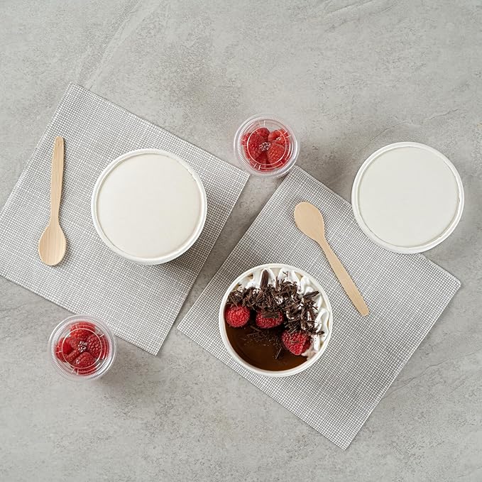 Restaurantware Coppetta 12 Ounce Dessert Cups, 200 Disposable Ice Cream Cups - Lids Sold Separately, Sturdy, Plaid Paper FroYo Bowls, For Hot And Cold Foods, Perfect For Gelato Or Mousse