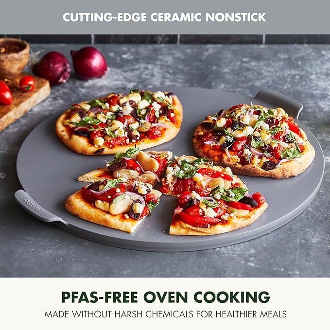 GreenPan Premiere Ovenware Healthy Ceramic Nonstick 16.5" Pizza Pan, PFAS-Free, Warp-Free Bakeware, Durable Quick Heating Baking Tray, Oven & Broiler Safe to 600F, Dishwasher Safe, Gray