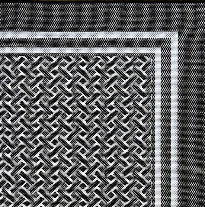Gertmenian Indoor/Outdoor Flatweave Area Rug - 8x10 Large, Stain & UV Resistant, Ideal for Deck, Patio, Poolside, Mudroom - Border, Black and White, 22257