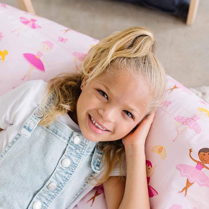 Wildkin Kids Pillowcase Lounger Cover – Travel-Friendly Sleepover Lounger, Fits Standard Pillows (Pillows Not Included), Soft Cotton Blend, Fun Patterns for Boys & Girls - Ballerina