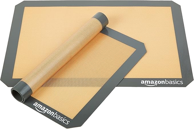 Amazon Basics Silicone Rectangular Baking Mat, Non-Stick, Reusable, Dishwasher Safe, Food Safe, Heat Resistant, 16.5" x 11.6", Beige/Gray, 2-Pack