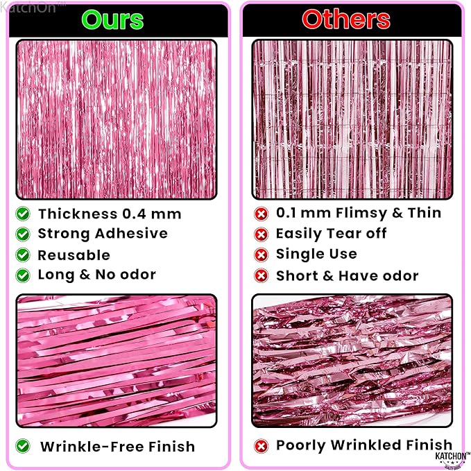 KatchOn, Pink Fringe Backdrop - Large, Pack of 2 | Pink Streamers for Birthday Decorations | Valentines Decor, Galentines Day Decorations, Baby Shower, Gender Reveal, Bachelorette Party Decoration