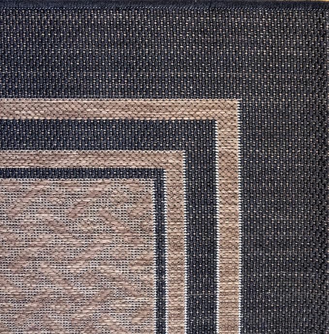 Gertmenian Indoor Outdoor Classic Flatweave Area Rug, Stain & UV Resistant Carpet, Deck, Patio, Poolside & Mudroom, 8x10 Ft Large, Border, Black Tan, 21515