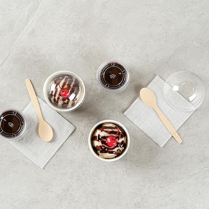 Restaurantware Coppetta 4-Ounce Dessert Cups, 50 Disposable Ice Cream Cups - Lids Sold Separately, Heavy-Duty, Camouflage Paper Frozen Yogurt Bowls, For Hot And Cold Foods