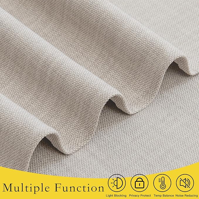 NICETOWN Small French Door Curtains with Self Adhesive Hooks, Thermal Insulated Faux Linen Blackout Door Curtains for Glass Multimedia Classroom Office (8W x 36L, 1 Panel, Angora)