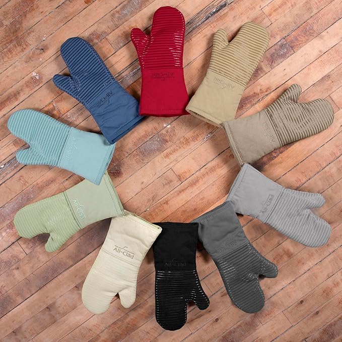 All Clad Silicone Oven Mitt: Heat Resistant up to 500 Degrees - 100% Cotton & Silicone, 14"x7" Oven Mitt for Kitchen and Barbeque, 1-Pack, Black