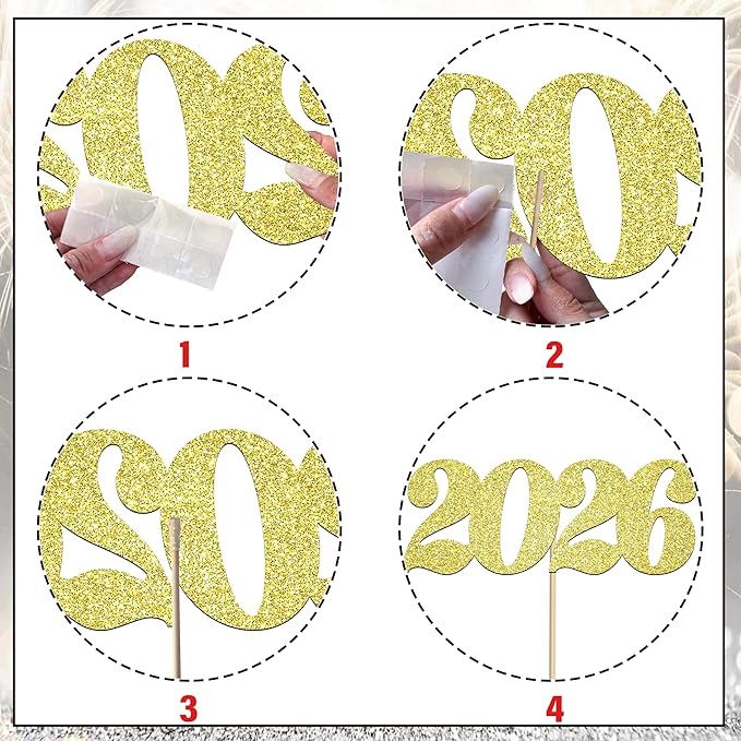 2026 Centerpiece Sticks Class of 2026 Table Decorations 12PCS Graduation Table Toppers Glitter Gold Number 2026 Congrats Table Centerpieces for Graduation Theme Party Decorations Supplies