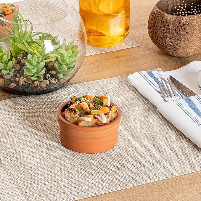 Restaurantware-Terra Tek 5.1 Ounce Terracotta Cazuelas, 2 Blue Glazed Clay Pots For Cooking - Oven-Ready, Microwavable, Terracotta Serving Pots, Dishwashable, For Cooking And Serving