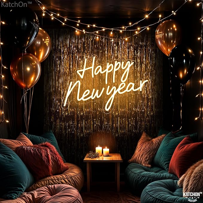 KatchOn, Happy New Year Neon Sign - 16x11 Inch | Happy New Year Led Neon Sign for New Years Decorations 2026 | NYE Lighted Sign, New Years Eve Party Supplies 2026 | New Year Light Up Sign