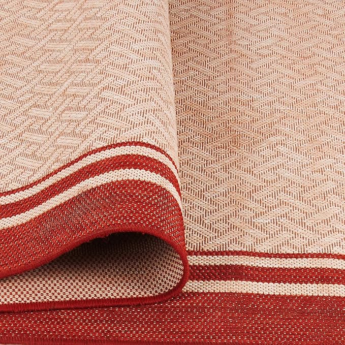 Gertmenian Indoor Outdoor Classic Flatweave Area Rug, Stain & UV Resistant Carpet, Deck, Patio, Poolside & Mudroom, 9x13 Ft Extra Large, Simple Border, Red Tan, 22014