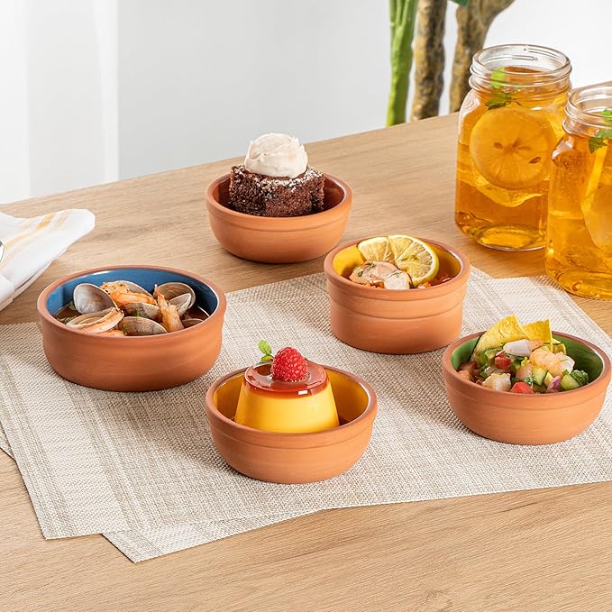 Restaurantware-Terra Tek 5.1 Ounce Terracotta Cazuelas, 2 Yellow Glazed Clay Pots For Cooking - Oven-Ready, Microwavable, Terracotta Serving Pots, Dishwashable, For Cooking And Serving