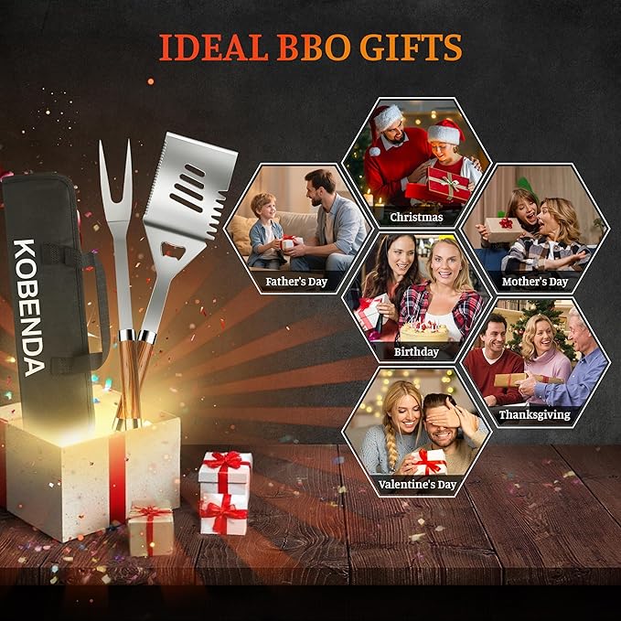 BBQ Grill Accessories, Stainless Steel Grilling Set with Storage Bag, Spatula, Fork, Cleaning Brush BBQ Accessories, Grill Tools Set for Outdoor Cooking Camping, Grilling Gifts for Men