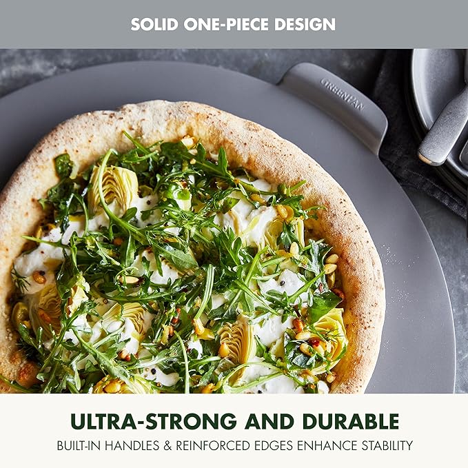 GreenPan Premiere Ovenware Healthy Ceramic Nonstick 16.5" Pizza Pan, PFAS-Free, Warp-Free Bakeware, Durable Quick Heating Baking Tray, Oven & Broiler Safe to 600F, Dishwasher Safe, Gray