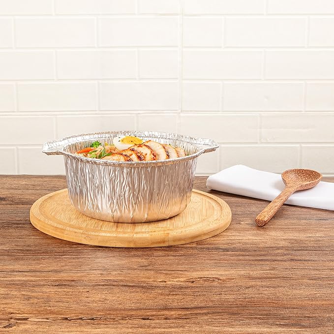 Foil Lux 60 Ounce Pans And Lids, 10 Disposable Pots With Lids - Oven-Ready, Stove Compatible, Aluminum Foil Baking Pans, Freezable, For Outdoor Camping, Vacation, Picnic, And More - Restaurantware