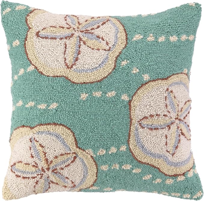 Sand Dollar Wool Hook Coastal Pillow by The Pillow Shoppe, 18" Square