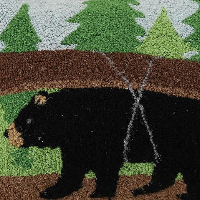 Canoe Bear Wool Hook Pillow for Lake House or Cabin by The Pillow Shoppe, 14x20 Oblong