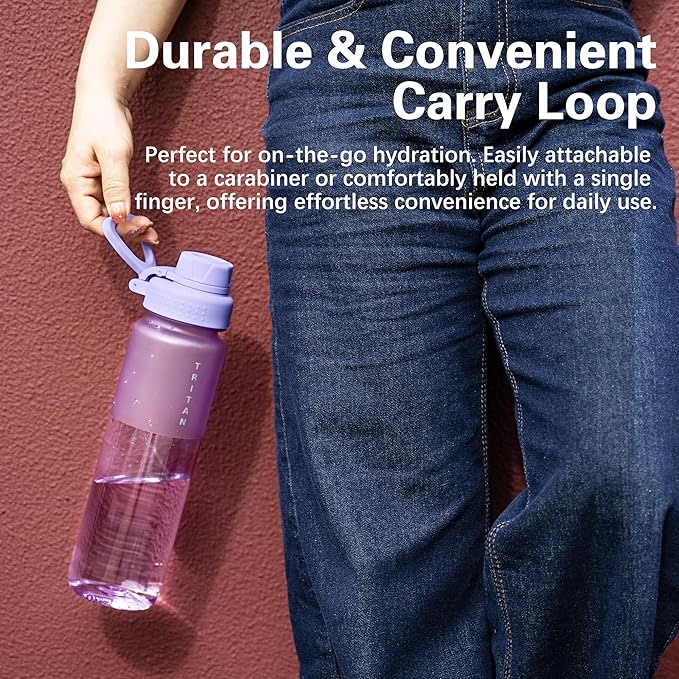 OLDLEY 32oz Frosted Clear Water Bottle, BPA-Free Tritan Plastic Reusable Water Bottle with Fast-Flow Spout Lid, Wide Mouth Leakproof Sports Drinking Bottle for Gym, School, Office, Travel,Amethyst