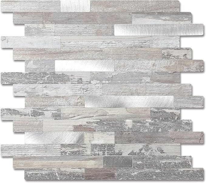 1 - Sheet Peel and Stick Backsplash Wall Tile, PVC Kitchen Backsplash, Stick on Tiles for Backsplash Kitchen (12'' X 12'', Rustic)