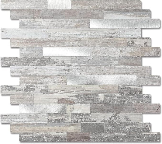 1 - Sheet Peel and Stick Backsplash Wall Tile, PVC Kitchen Backsplash, Stick on Tiles for Backsplash Kitchen (12'' X 12'', Rustic)