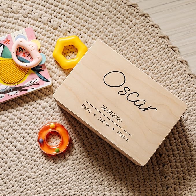 Creative Deco Personalized Wooden Storage Box | Modern, Beige | 11.8 x 7.87 x 5.51in | Hinged Lid, Engraving | Gift Box, Keepsake Chest