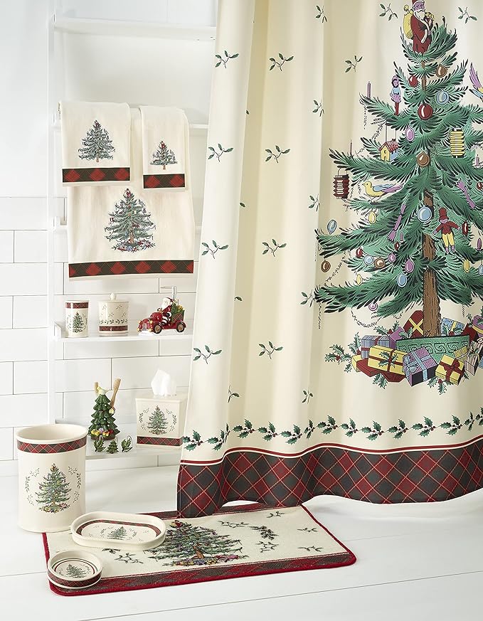 Spode - Tissue Box Cover, Resin Bathroom Accessories, Holiday Bathroom Decor (Spode Christmas Tree Tartan Collection)