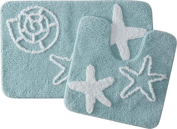Sweet Home Collection Bathroom Accessories Sets Unique Collections Modern Classic Contemporary Decorative Beautiful Designs Bath Shower Tub Décor, 2 Piece Rug, Beach Shells, (Pack of 12)