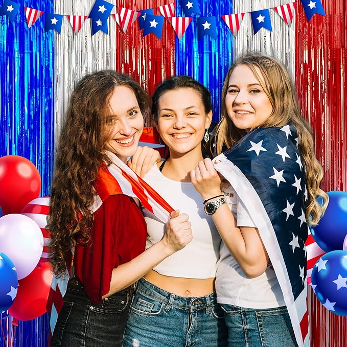 OHOME 4th of July Decorations - American Flag Backdrop Streamers | Patriotic Memorial Day Decor for Indoor Outdoor Outside - 250th Anniversary Fourth of July Accessories Party Favors,2 Pack