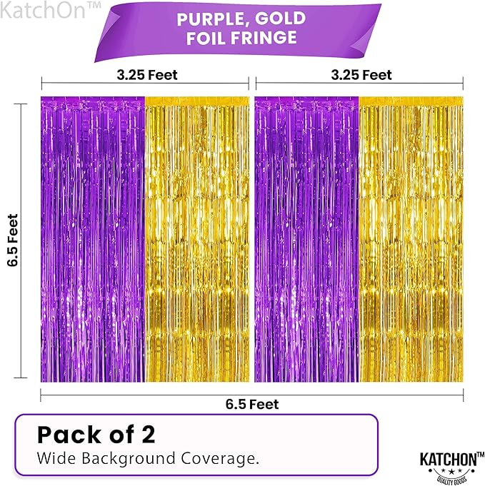 KatchOn, Purple and Gold Fringe Backdrop - 3.25 x 6.5 Feet, Pack of 2 | Purple and Gold Foil Fringe Curtain for Graduation Decorations 2026 | 2026 Graduation Party Decorations