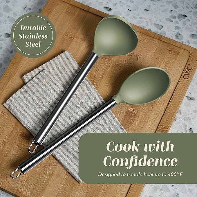 COOK WITH COLOR Silicone Cooking Utensils, Kitchen Utensil Set, Easy to Clean Silicone Kitchen Utensils, Cooking Utensils for Nonstick Cookware, Kitchen Gadgets Set, 10 Pieces, Green