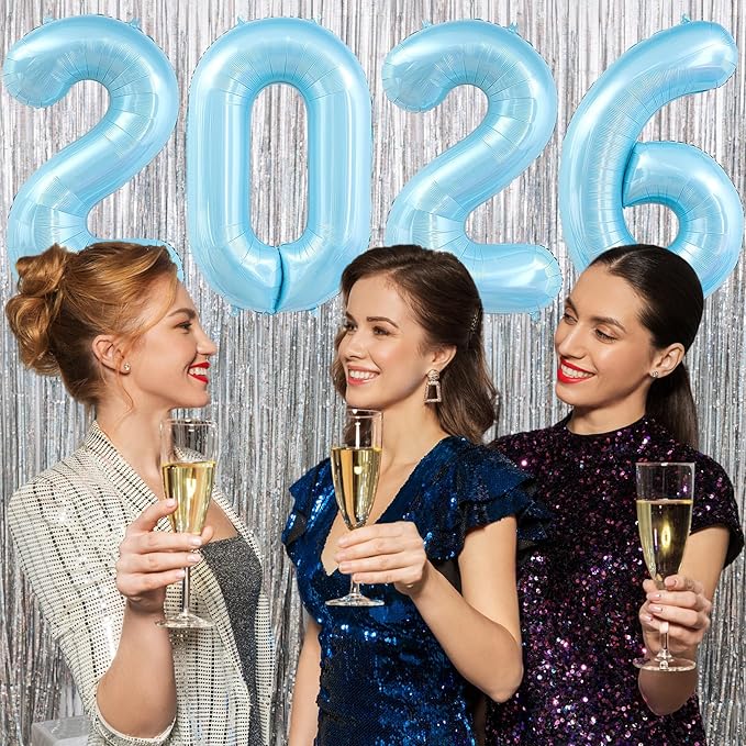 2026 Pastel Blue Balloons, 40" Large Pastel Blue 2026 Balloons Helium Mylar Foil Balloons for 2026 New Year Christmas Graduation Party Decoration