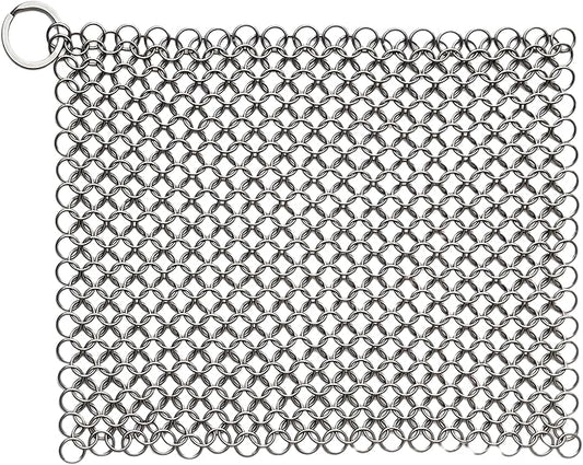 8"x6" Cast Iron Scrubber Stainless Steel Chainmail Cleaner for Pre-Seasoned Pans, Griddles, BBQ Grill and Pot Cookware Cleaning