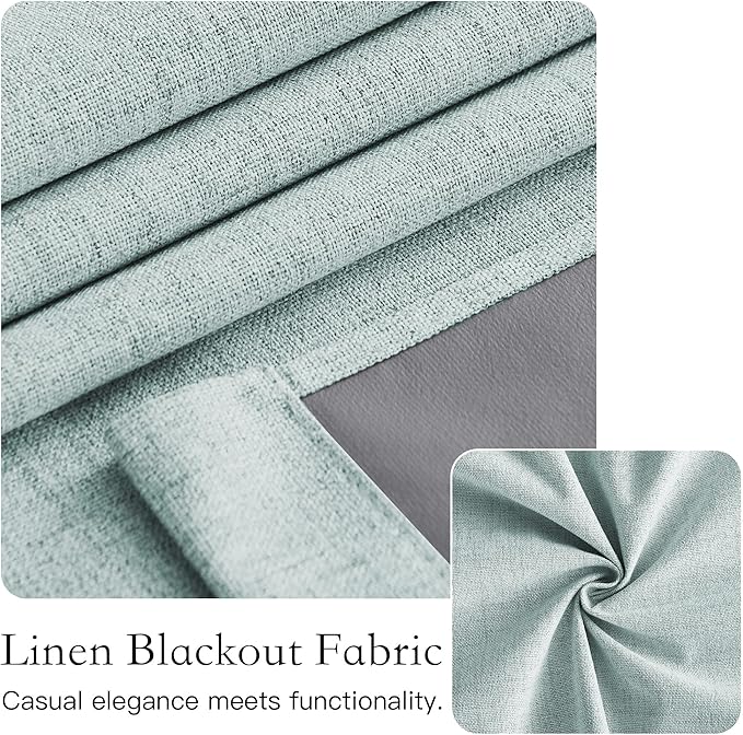 NICETOWN 100% Blackout French Door Curtain for Small Window, Adhesive Thick Layer Room Darkening Glass Window Cover for Kitchen Front Door Pricacy, Seafoam Green, W 26 x L 50, 1 Panel